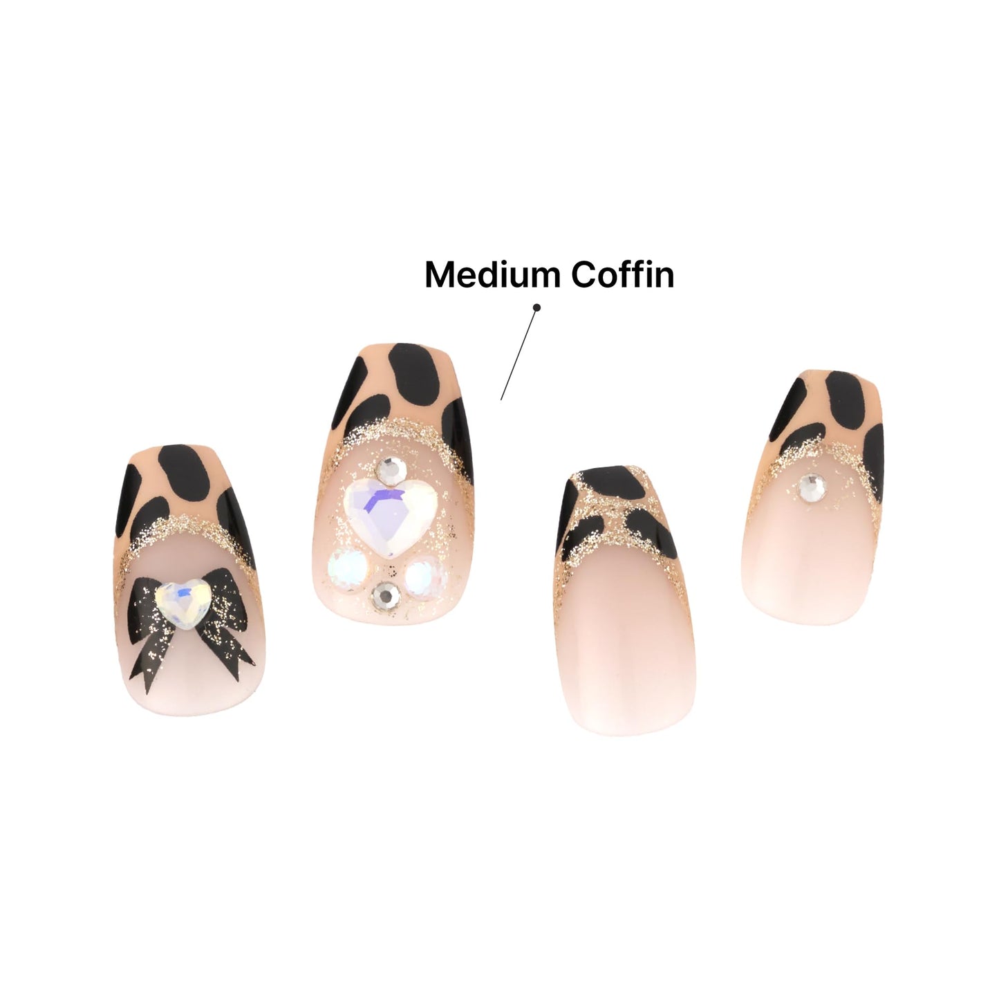 KISS Majestic, 30 Pcs Press On Nails, Medium Coffin Fake Nails, Animal Print Glitter French Tip with Bows, Reusable Stick On Extensions Full Cover Kit with Glue, Adhesive Tabs, Manicure Stick & File
