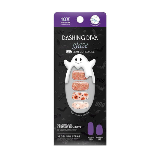 Dashing Diva Glaze Nail Strip Set - Happy Haunting - Long Lasting, Chip Resistant, Semi-Cured Gel Nail Strips - Gel Set - 4-Piece Manicure Kit with 32 Strips
