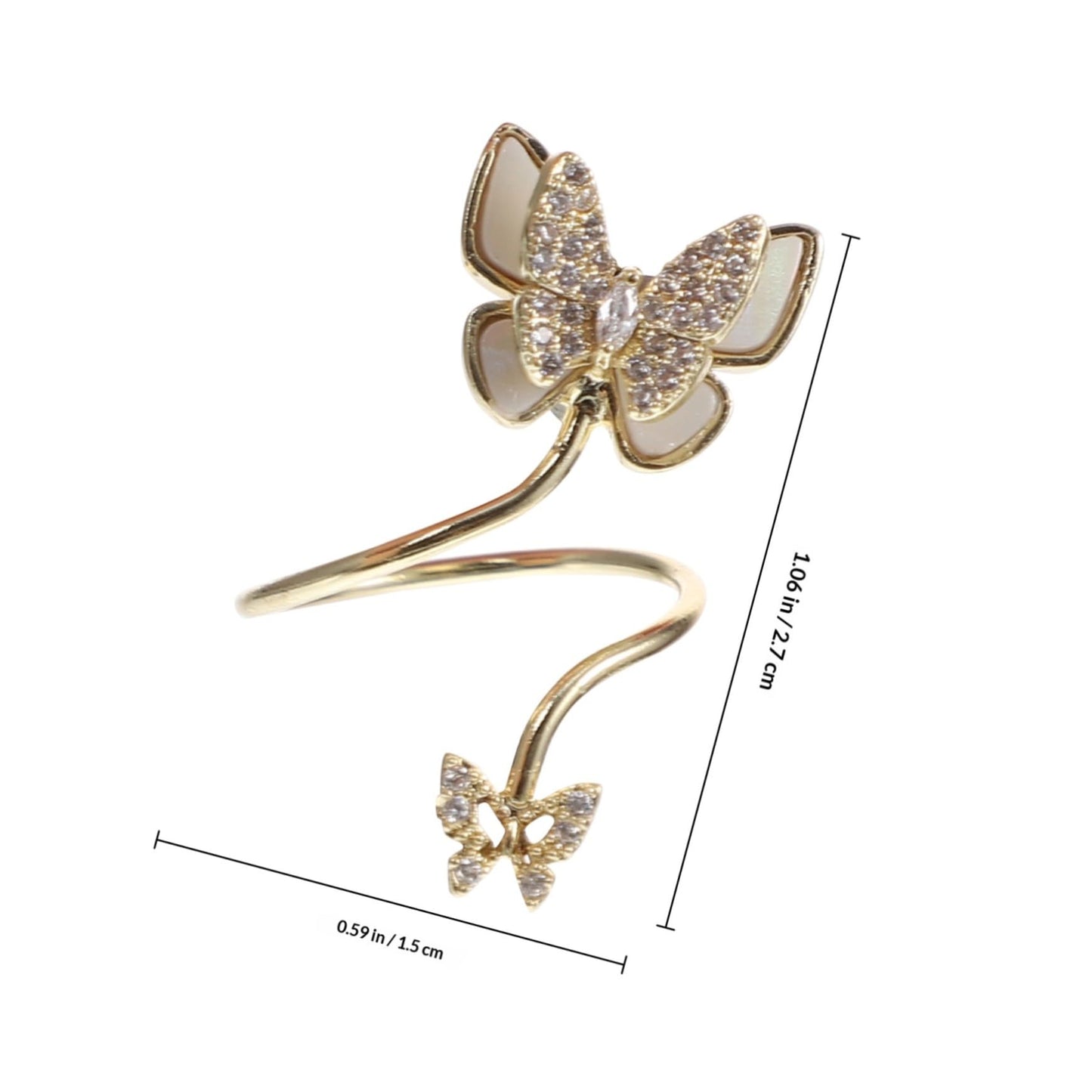 BESTYASH Butterfly Nail Ring for Women Gold Fingernail Jewelry with Pearl Shell Zirconia Accents Decorative Finger Accessory for Nail Art Wedding Prom Festivals
