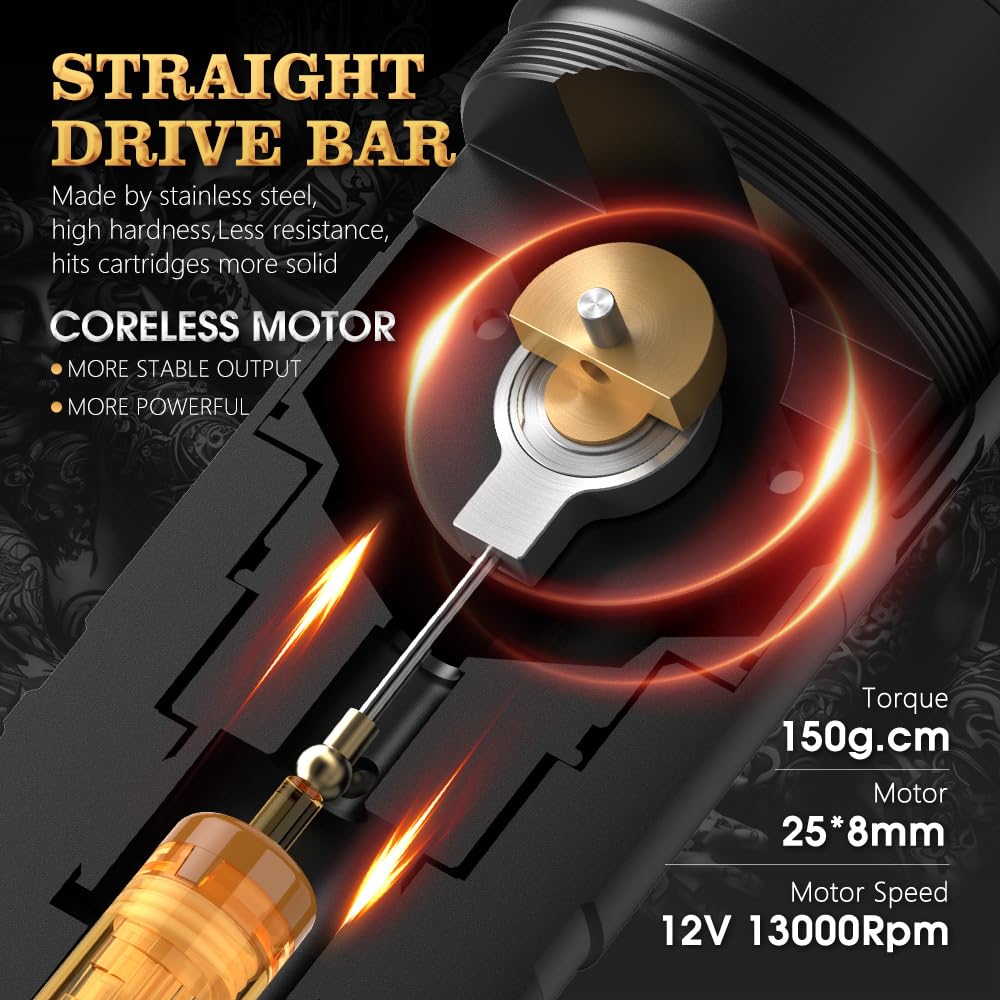 Ambition Ninja Ultra Wireless Tattoo Machine with Intelligent Billing Feature- Rotary Cartridge Pen with 1900mAh Wireless Tattoo Gun Coreless Motor Straight Drive Bar Equipment for Tattoo Artists