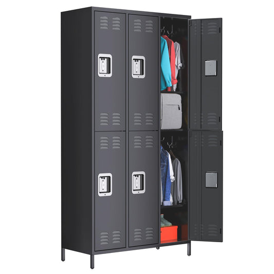 IDEALHOUSE Metal Lockers - 6 Doors Lockable Storage Locker, Sturdy Steel Cabinet with Shelves, Space-Saving Design for Home, Gym & Fire Department, Black