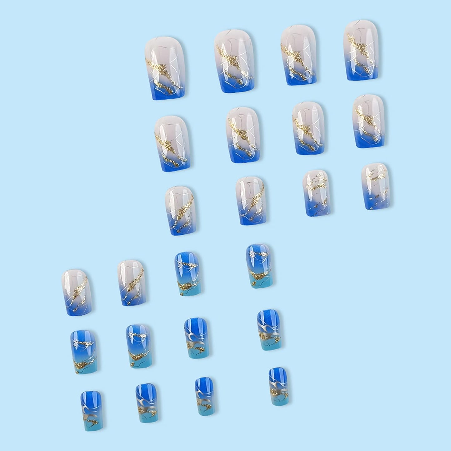 24Pack Medium Press on Nails Nails Square Fake Nails RTKFZE Medium Long Acrylic Nails with Gold Thread Fake Nails Glitter Ombre Nails Gel Nails Full Coverage Nail Stickers for Women Manicure