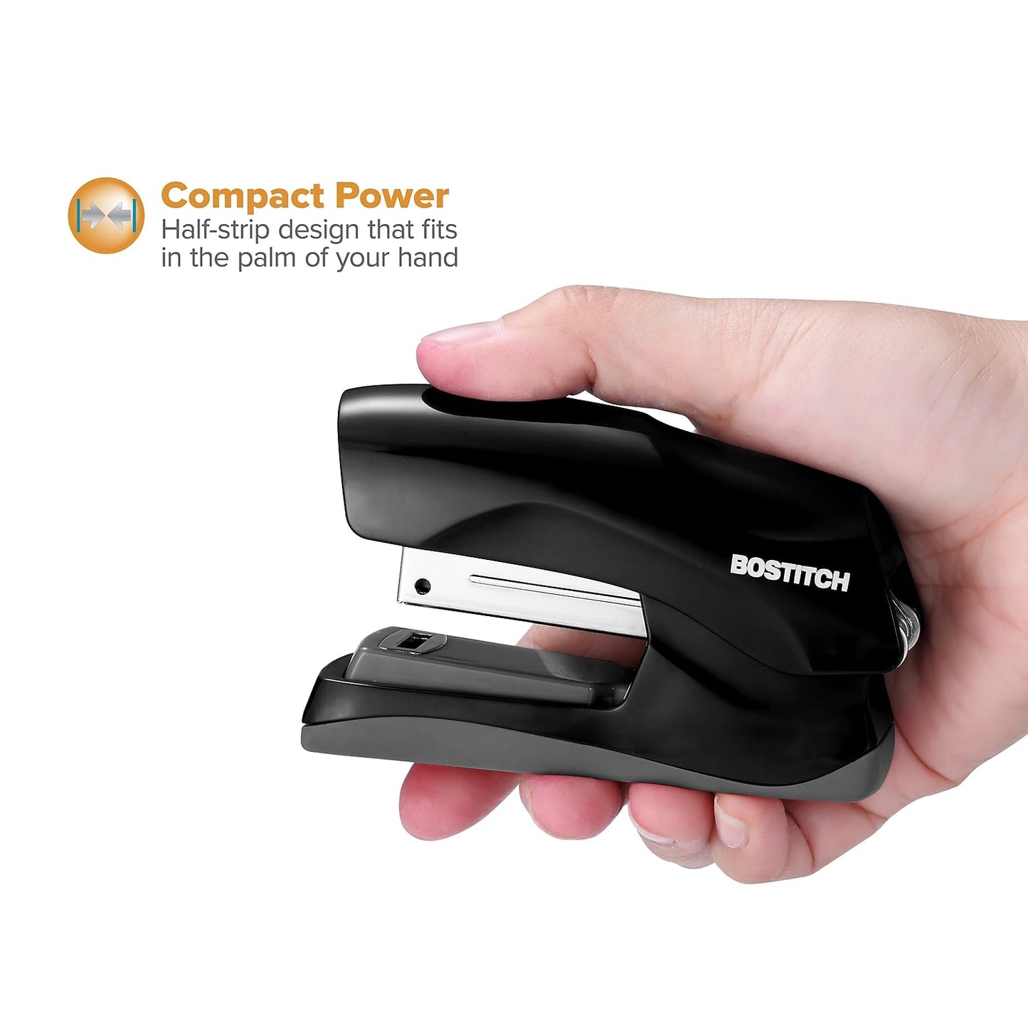 Bostitch Office Heavy Duty Stapler, 40 Sheet Capacity, No Jam, Half Strip, Fits into the Palm of Your Hand, For Classroom, Office or Desk, Black