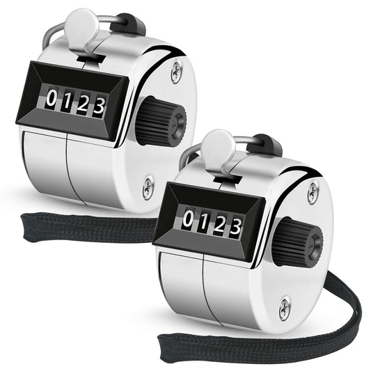 Nliyeisu 2 Pcs Clicker Counter, Hand Tally Counter with Large Display - Mechanical Pitch Counter Clicker for Baseball, Inventory, People Counting, Events, Gym Reps(Silver)