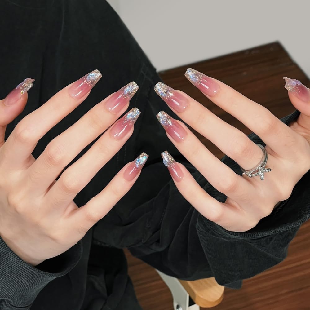False Nails: Press on Nails Pure Handmade Designer Bridal Nail Reusable Fake Nails Luxury Rhinestones Stick on Nails French Tip Nail with Gifting Box for Brides & Party Lovers(Q007, M)