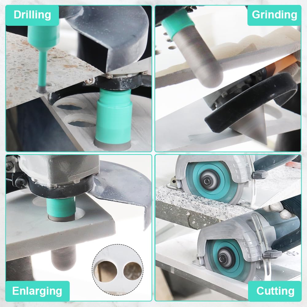 LEKOMESH Tile Hole Saw Kit - (6/6/8/20/35/50/75/100mm+20mm Finger Bit+50mm Chamfer Bit+SDS/HEX Adapter) and 4.5 Inch Diamond Saw Blade Cutting Disc Wheel