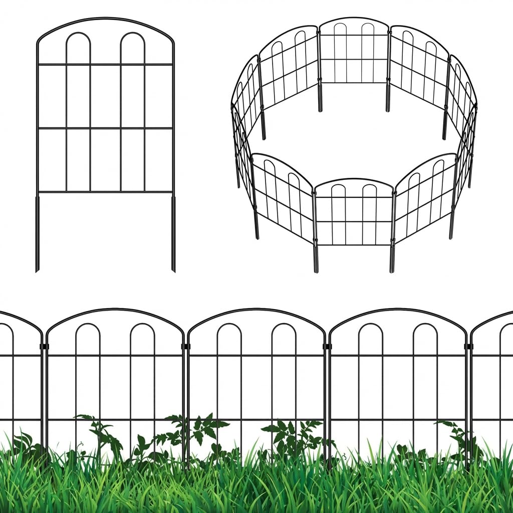 CADUKE 28 Pack Garden Fence Border, 24in(H) x 30ft(L) Metal Garden Fence, Rustproof No Dig Landscape Fence Panels, Arched Wire Flower Bed Fence, Animal Barrier for Dog Rabbit Yard Patio