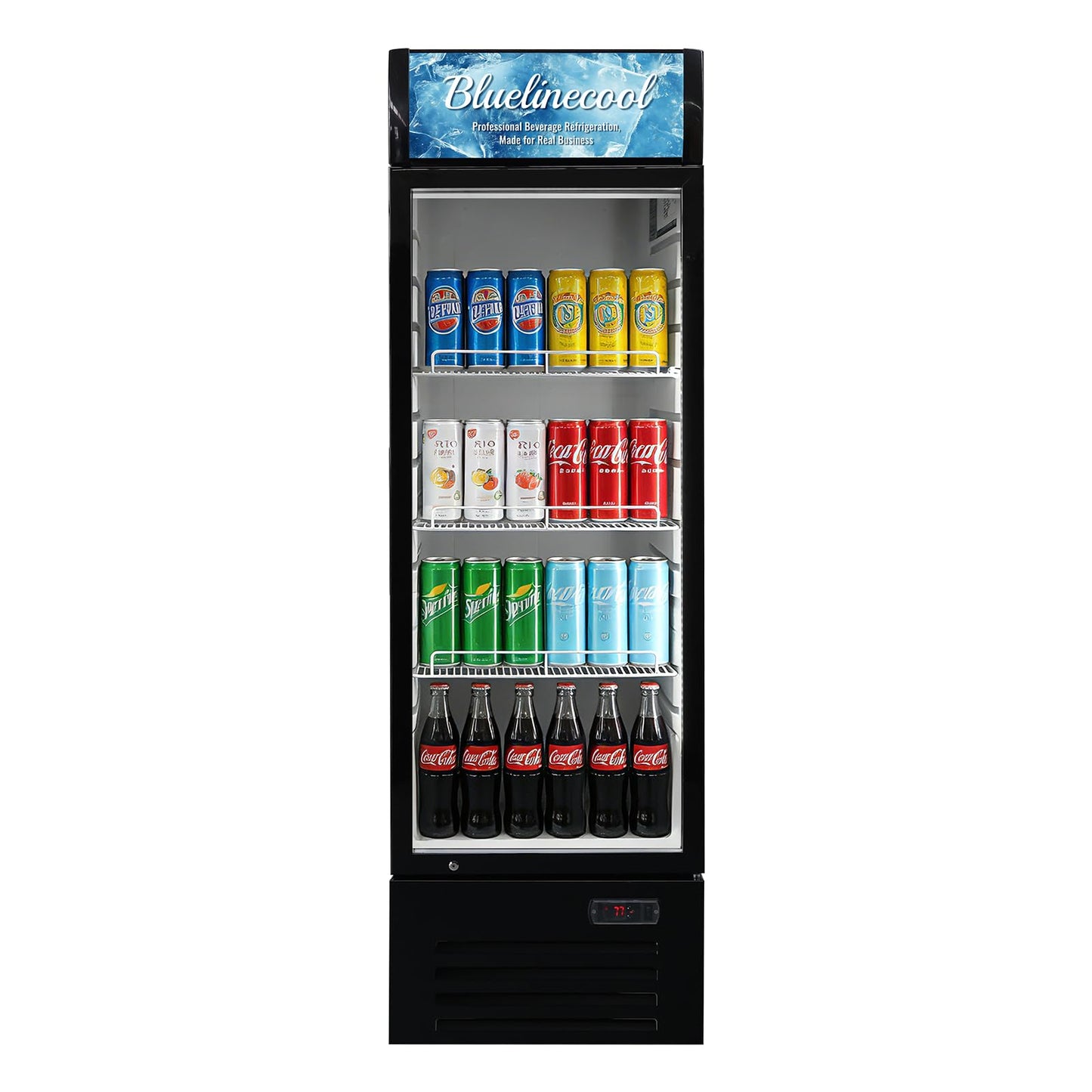Bluelinecool Commercial Refrigerators 9 Cu.Ft Upright Merchandiser Drink Cooler – Glass Door Beverage Fridge with LED Light, Adjustable Shelves, Lock Wheels – Display Refrigerator for Beer, Bar, Shop