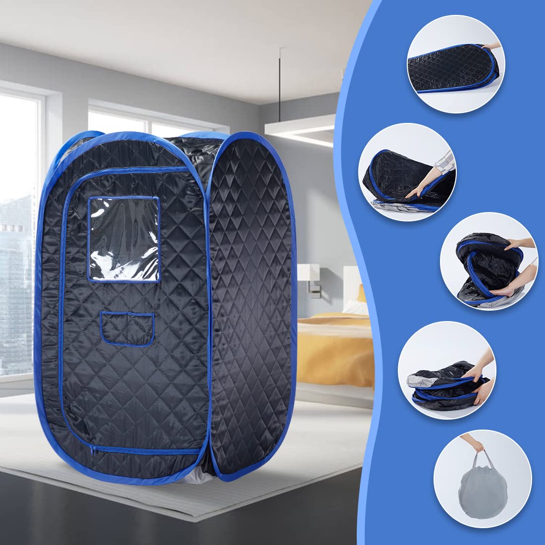 Smartmak Portable Steam Sauna Set, Foldable One Person SPA Tent with 4L Larger Steamer, Chair, Remote Control, Weight Loss&Detox-Black