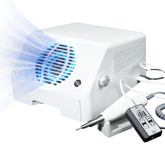 Professional Nail Dust Collector Quiet, 120W Powerful Manicure Vacuum Cleaner Dust Extractor with Nail Drill for Salon Pedicure Acrylic Nails (2PCS HEPA Reusable Filters, 99.9% Dust Removal)