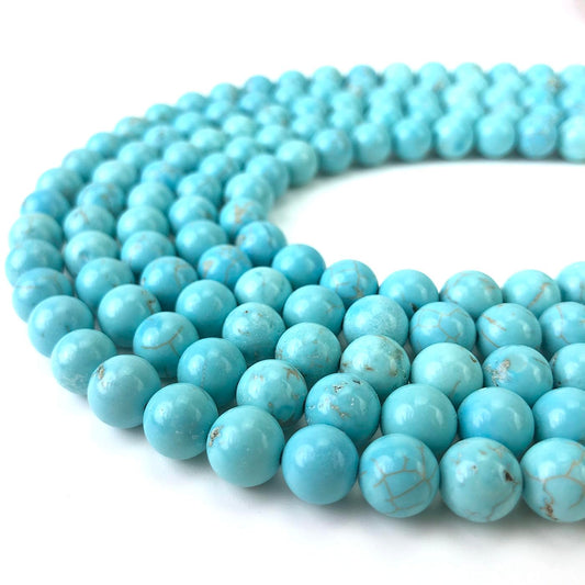 6mm Blue Turquoise Beads Round Gemstone Loose Beads for Jewelry Making (60-64pcs/strand)