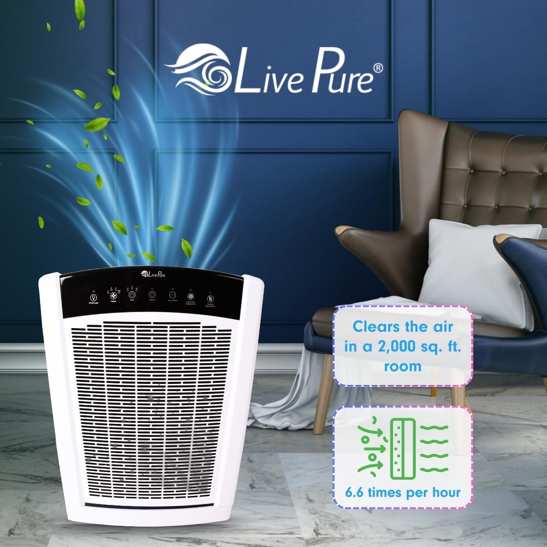 LivePure Bali Series Multi-Room Whole House Large Console Air Purifier, True HEPA Filter Captures Allergens, Smoke, Mold, Pollen, Dust Mites, Graphite