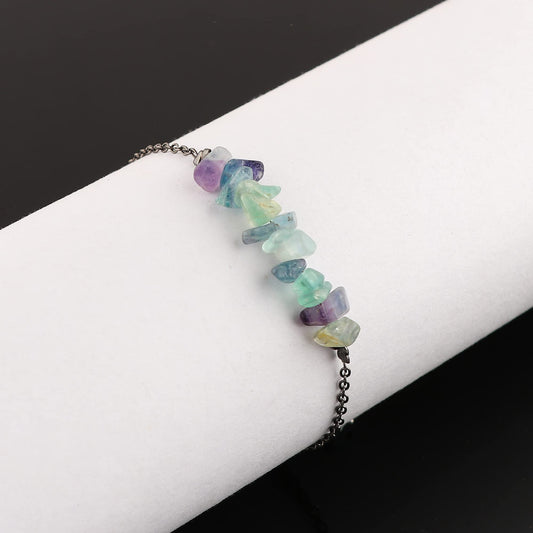 Multi Fluorite Bracelet for Women | Natural Multicolor Fluorite Gemstone Chips Nugget Bracelet (7–10 Carat) | Black Plated Adjustable Chain 7+1 Inch | Handmade Minimalist Jewelry Gift
