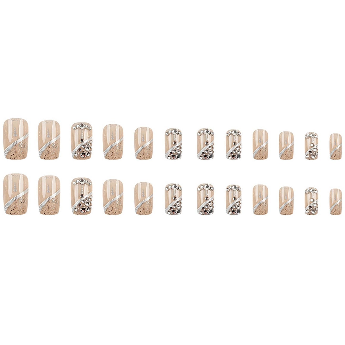 Press on Nails Medium Square Fake Nails Glitter French Acrylic False Nails with Designs Rhinestones Nails Press ons Full Cover Artificial Glue on Nail Natural Stick on Nail for Women 24Pcs