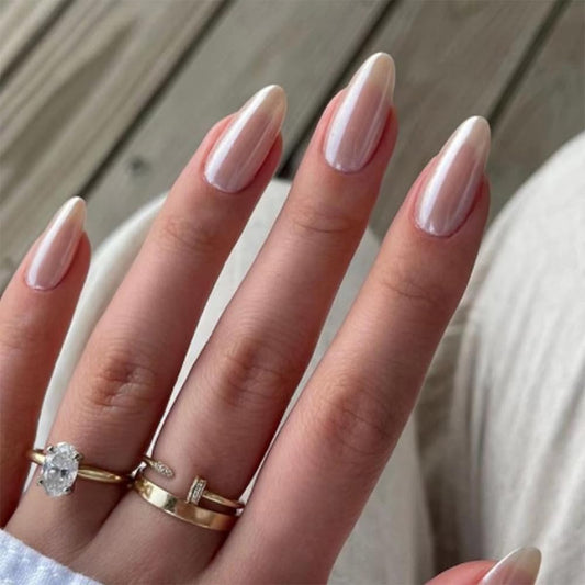 Medium Almond Press On Solid White Glossy False Nail Full Cover Acrylic Stick On Glue On Nails - 24Pcs