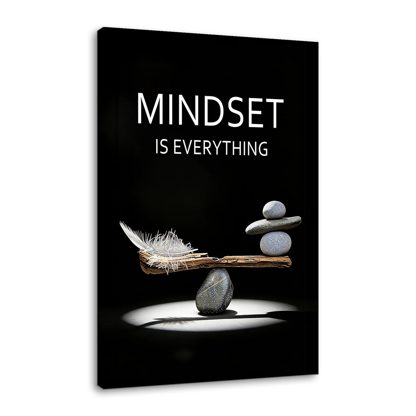 YSPCSUN Mindset Is Everything Wall Art Motivational Quotes Canvas Pictures Large Inspirational Posters For Living Room Framed Zen Balance Stones And Feather Office Decor Artwork 36x24 Inch