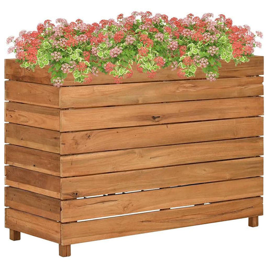 Favemtsl Large Adjustable Rustic Raised Garden Bed 39.4"x15.7"x28.3", Recycled Teak Wood Outdoor Planter Box with Steel Frame, Eco-Friendly Elevated Flower Bed for Patio Balcony Deck