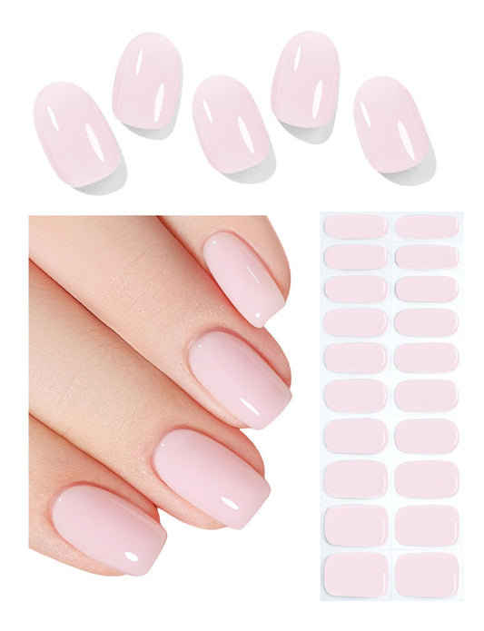 Wahrshei Semi Cured Gel Nail Strips, 20pcs Transparent Milky Pink, UV Cured Gel Nail Wraps for Home Nails DIY
