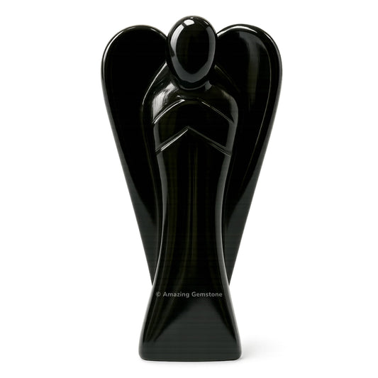 Amazing Gemstone Black Agate Angel - Black Agate Crystal Angel and Pocket Guardian Angel Crystal Figurines (3 Inches)