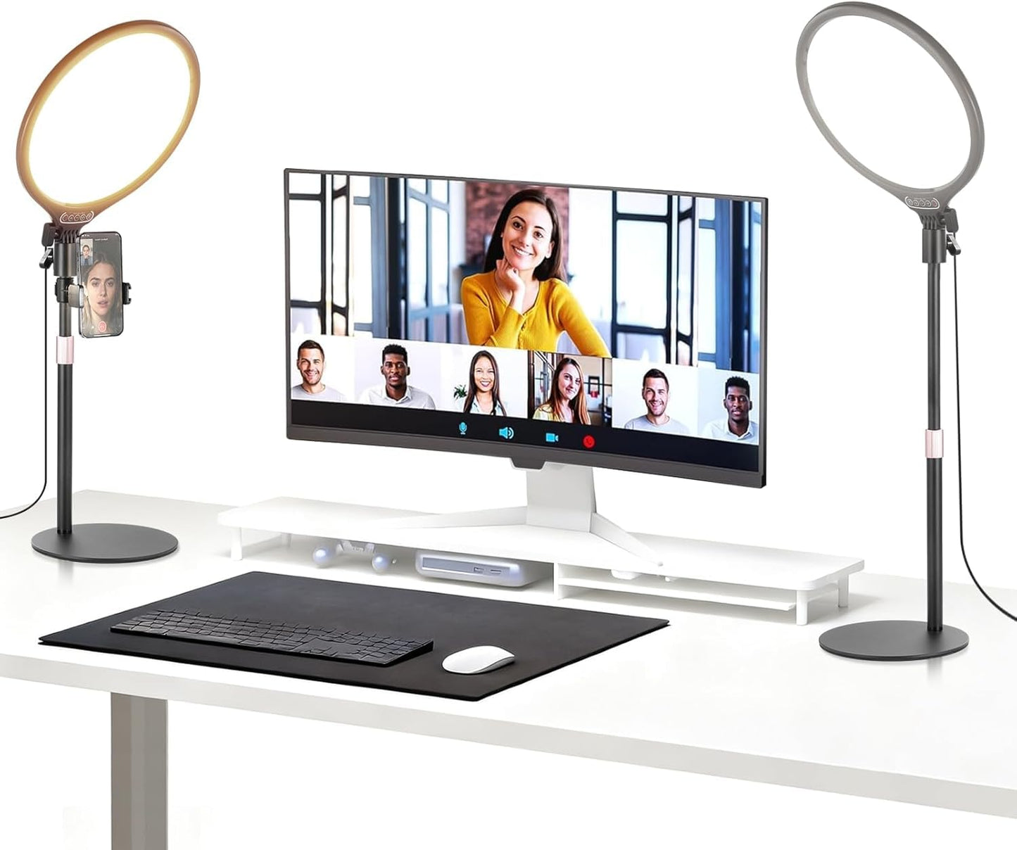 NEEWER Basics 2 Pack 10.5" Desktop LED Ring Light with Stand for Desk/Phone Holder, 3000-6500K Full Screen 15W Panel Lighting for iPhone Recording Streaming Selfie Laptop Webcam Video Conference, R10