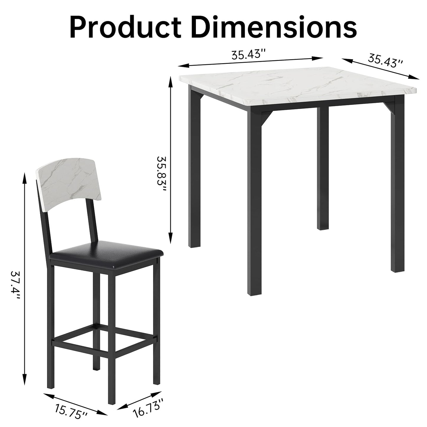 AWQM 5-Piece Dining Table Set, Dining Table Set for 4, Counter Height Table & 4 Bar Stools, Modern Kitchen Dining Set, with Upholstered Chairs, Compact Dining Set for Small Spaces, Marble Texture