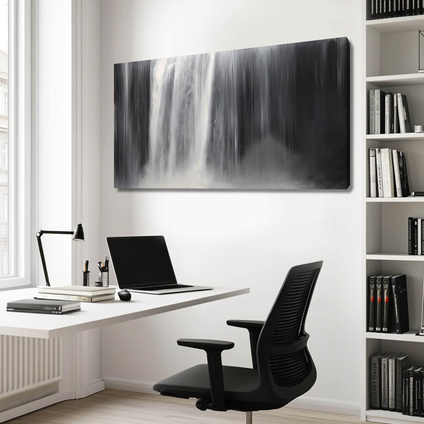 Artexist Abstract Waterfall Picture Living Room Decor Abstract Wall Art Black and White Artwork Modern Office Home Decor 20X40 Inch