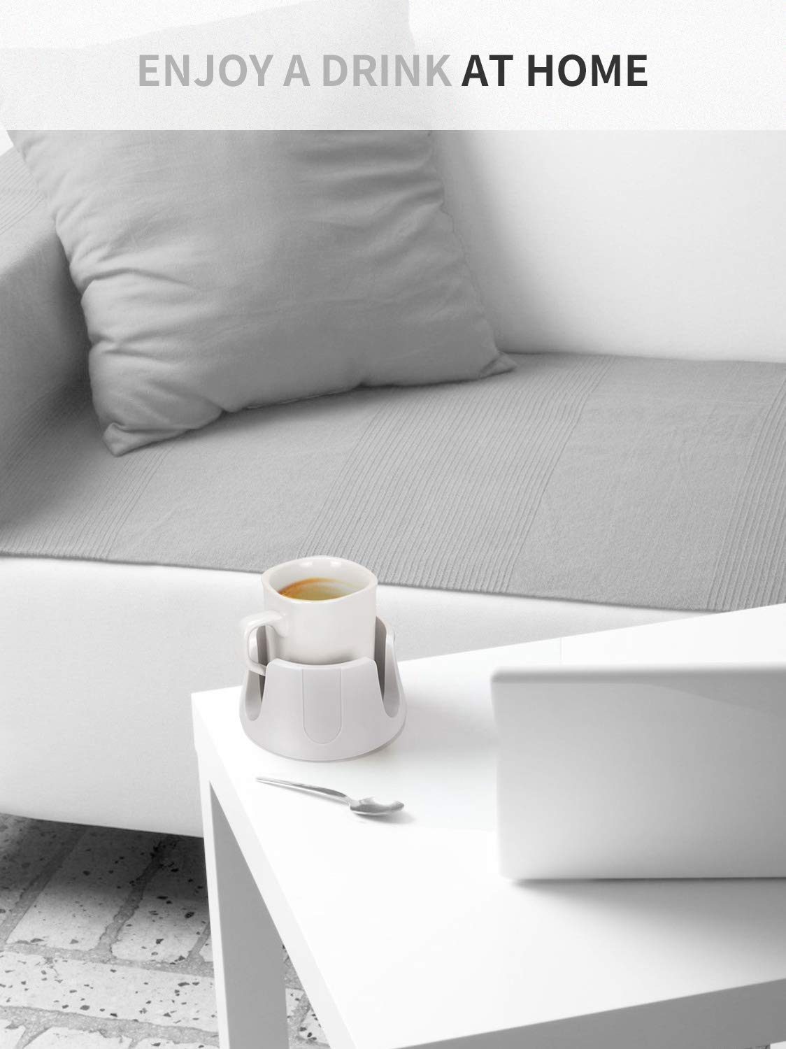 Anti-Spill Cup Holder, Drink Coaster with Anti-Slip Mat Fits Drink for Home Office Outdoors (White)