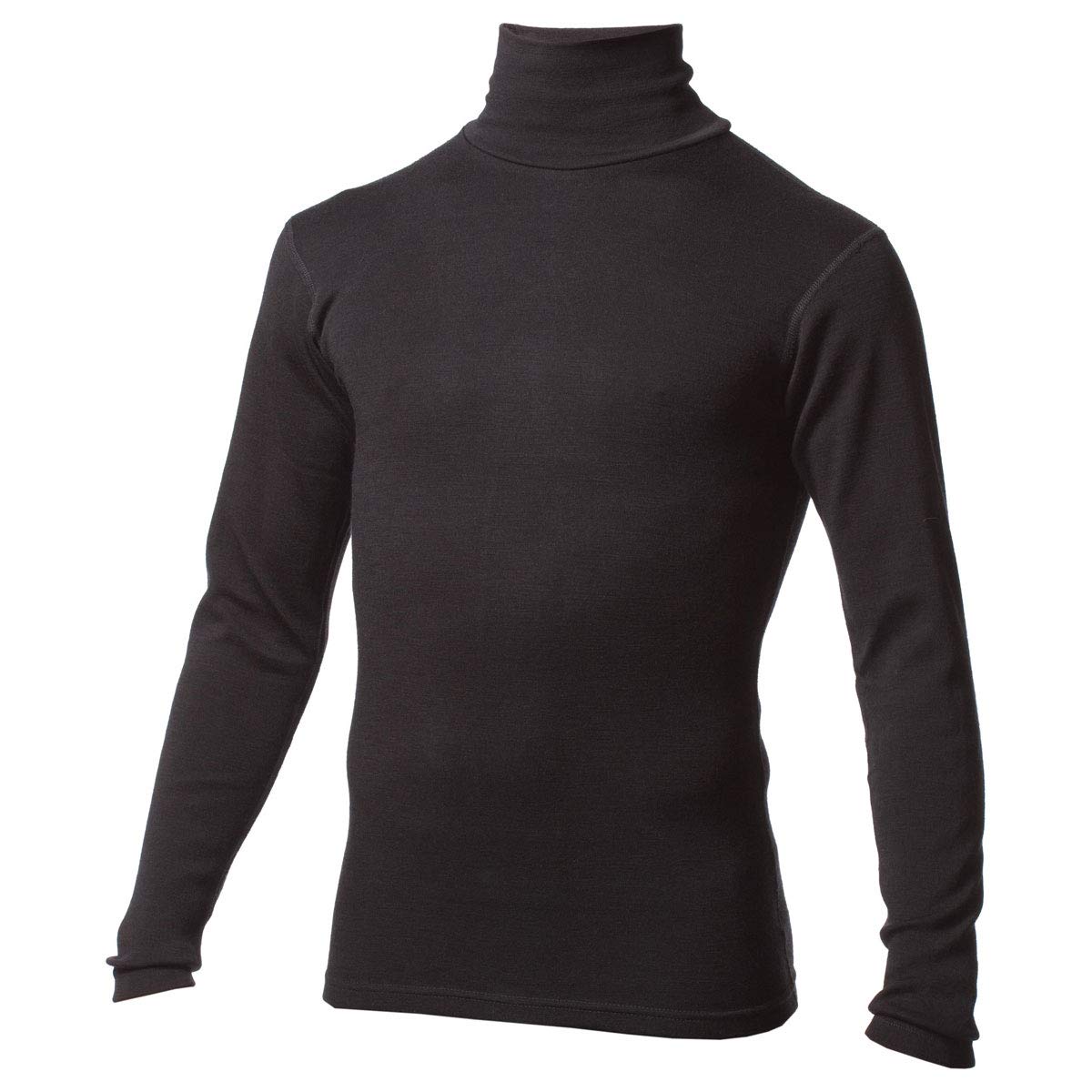 100% Merino Wool Mens Turtleneck - Midweight Long Sleeve Base Layer - Black - X-Small