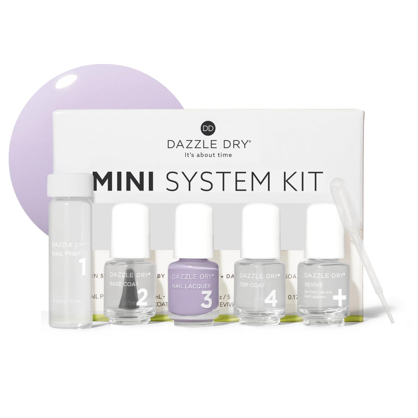 Dazzle Dry Mini Kit 4 Step System - Faith, a cool, pastel lavender with gray undertones. Full coverage cream. (5 Piece Kit / 5 Manicures)