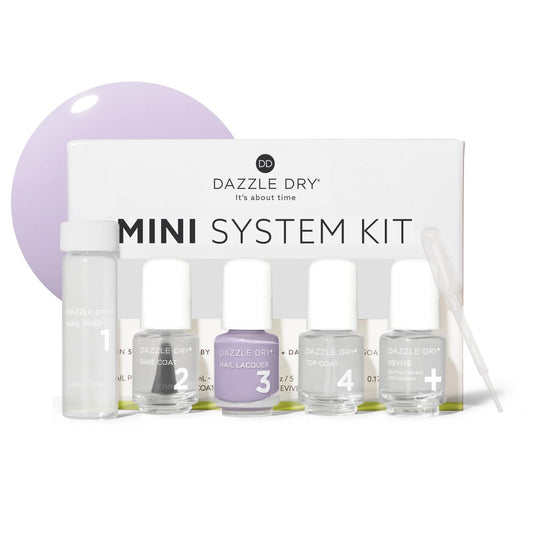 Dazzle Dry Mini Kit 4 Step System - Faith, a cool, pastel lavender with gray undertones. Full coverage cream. (5 Piece Kit / 5 Manicures)