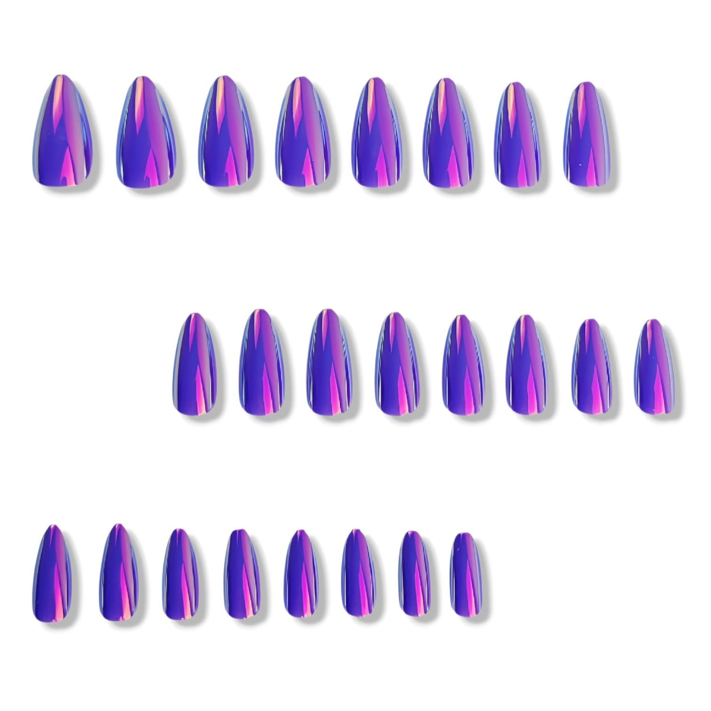 Purple Aurora Electroplating Chrome Press on Nails Medium Almond Fake Nails Purple Chrome False Nails Metal Mirror Acrylic Stick on for Women Girls Manicure Decoration 24Pcs