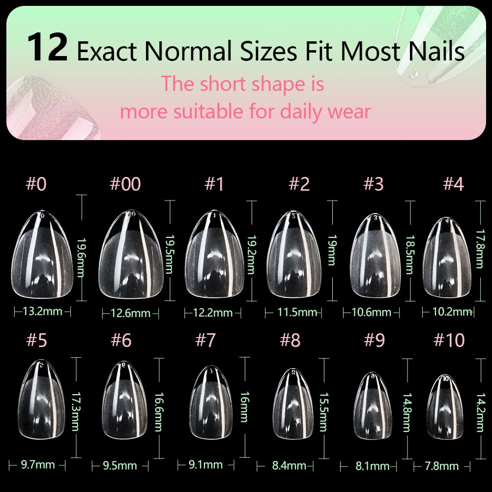 PrettyYo Short Almond Gel Nail Tips 240Pcs Half Matted Clear Fake Nail Tips Short Almond Shape 12 Sizes Full Cover Acrylic Press On Soft False Nails Gel x Nail Press Ons for DIY at Home