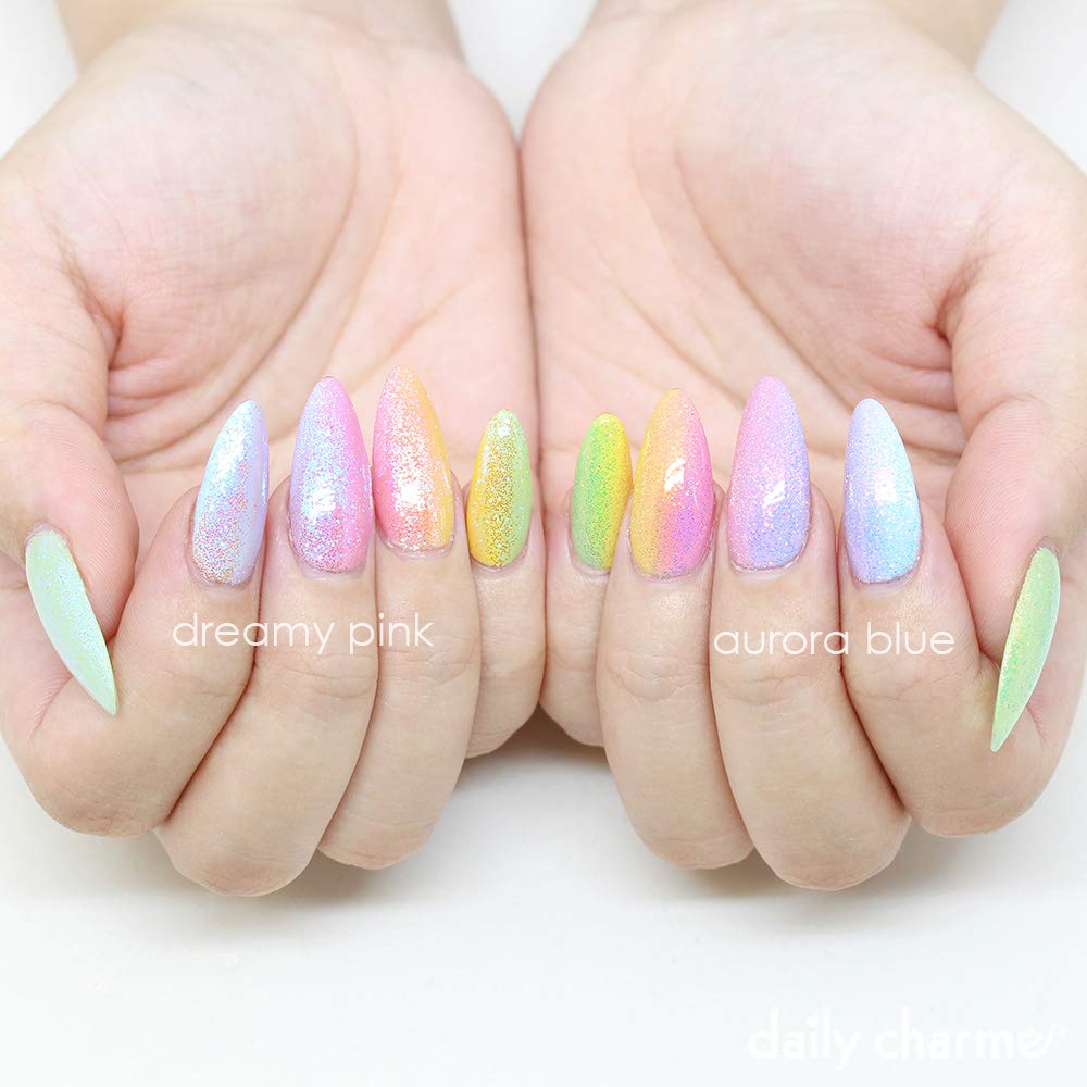 Daily Charme Aurora Fairy Glitter Dust 4g, Magic Iridescent Nail Art Glitter Decoration, Ultra Sparkly Mermaid Nail Glitter, Home DIY/Nail Salon Manicure (0.008 Glitter Dust, Aurora)