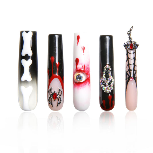 LOVFUL Press on Nails Final Destination | Handmade with Full Covered Crystals | Reusable Fake Nails | Square Long 2.2 in | H133-M