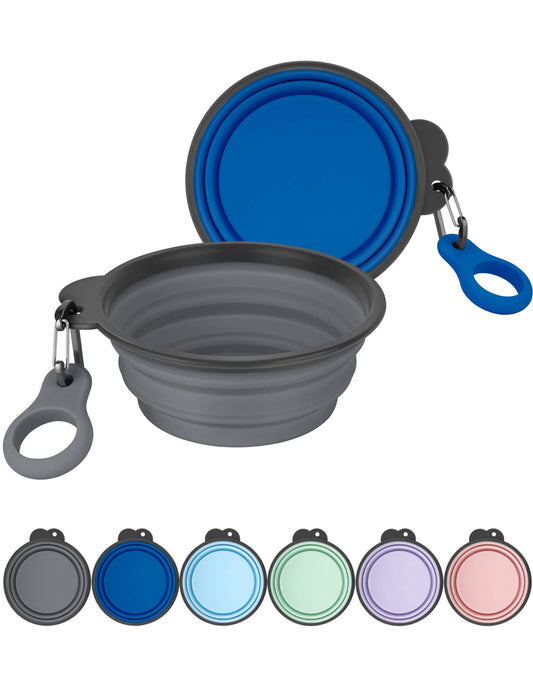 Aonkey Collapsible Dog Bowls with Bottle Carrier, 2 Pack Travel Dog Water Bowl Upgraded Carabiner, One-piece Molded Rim No Fall Off or Crack, Foldable Silicone Portable for Pets Walking Hiking 15oz