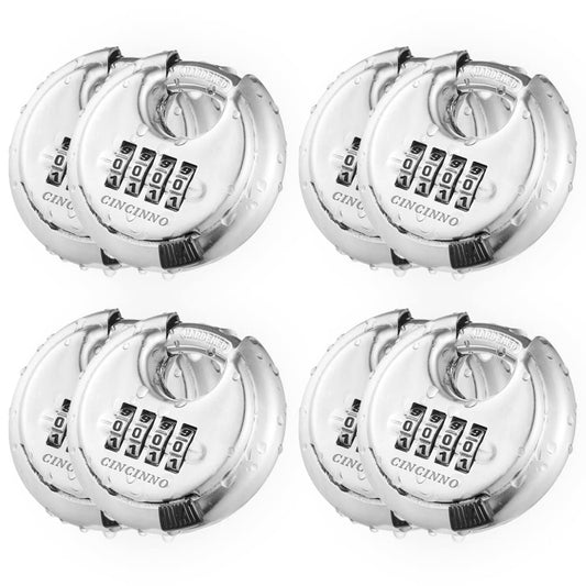 CINCINNO 4 Digit Combination Lock, Combination Disc Padlock with Hardened Steel Shackle Combo Padlock for Sheds, Locker, Storage Unit, Gym and Fence (8 Pcs)
