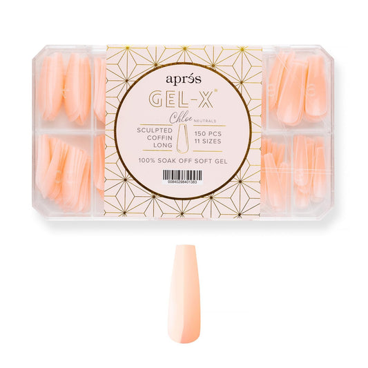 Apres Neutrals Gel-X Chloe Box Of Nail Tips, 11 Sizes 00-9, Soft Gel Tip Box (150pcs) (Sculpted Coffin Long, 150)