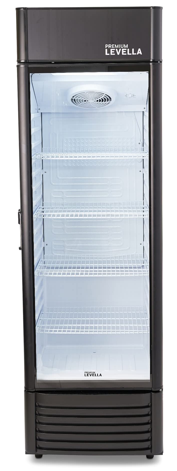 PremiumLevella PRF907DX Glass Door Display Refrigerator 9.0 cu ft Commercial Beverage Cooler Merchandiser With Customizable Lightbox - Black