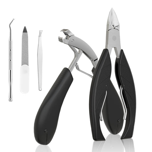 Heavy Duty Toenail Clippers for Seniors, Angled Head Long Handle Nail Clipper Set for Thick Toenails, Ingrown Toenail Care Tool for Elderly Men Women