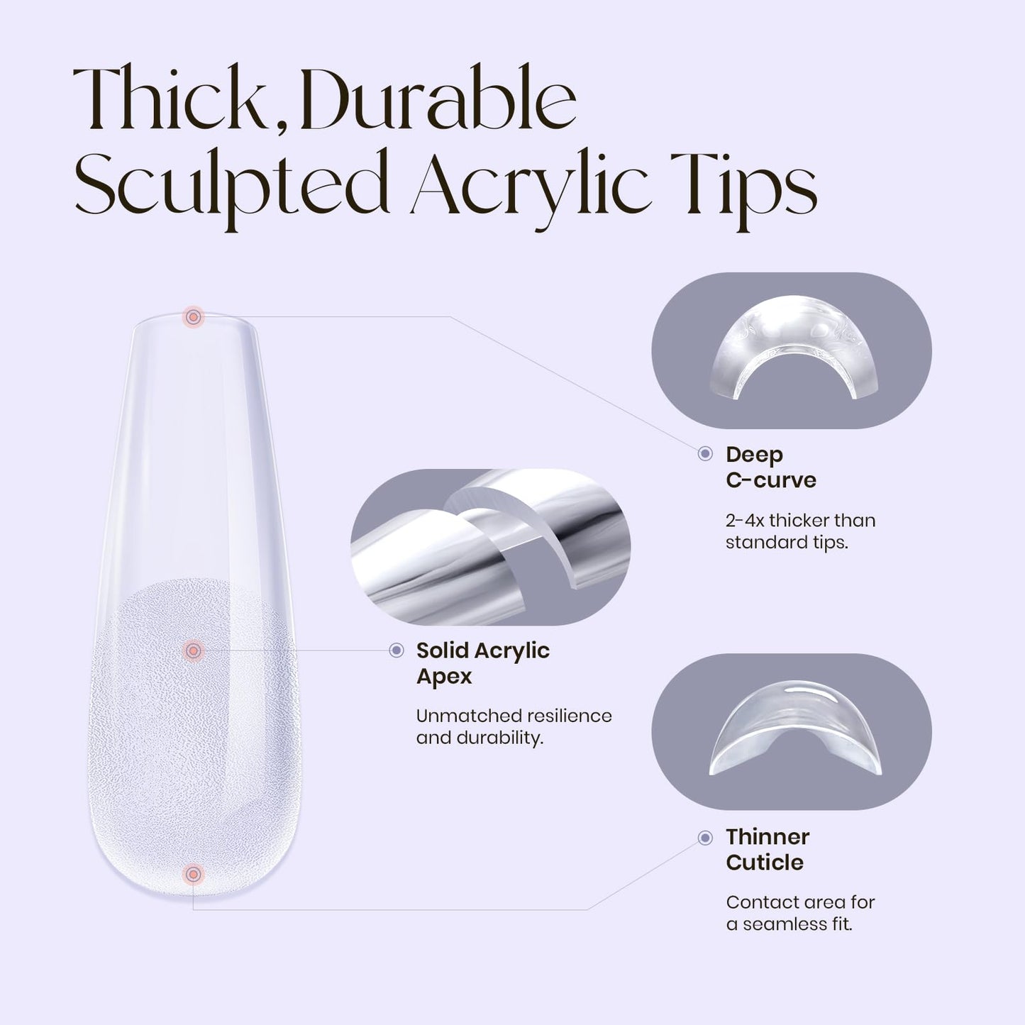 Five Angeles Tipex Instant Apex Gel Nail Tips Kit – 500pcs Pre-Etched Sculpted Long Coffin Acrylic Nail Tips, Thicker Full Cover Press-On Nails for Flat Nails, 30g/1.06oz UV Nail Glue Included