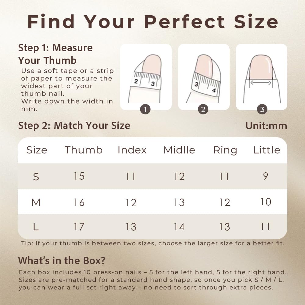 Nelaoco 10PCS Handmade Press On Nails REUSABLE 3D Gel Fake Nails Acrylic Slim Natural Profile Glassy Shine & Detail-Focused Finish (Gardenia Frost - S)