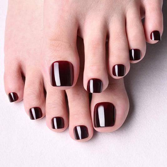 evpct Red Black Ombre Press on Toenails Square for Women Gift,Glossy Square Fake Stick Press on Toe Nails, Soft Stick on Toenail Set with Kit, Lightweight Perfectly Fit Full Cover Fake Toenails 32Pcs