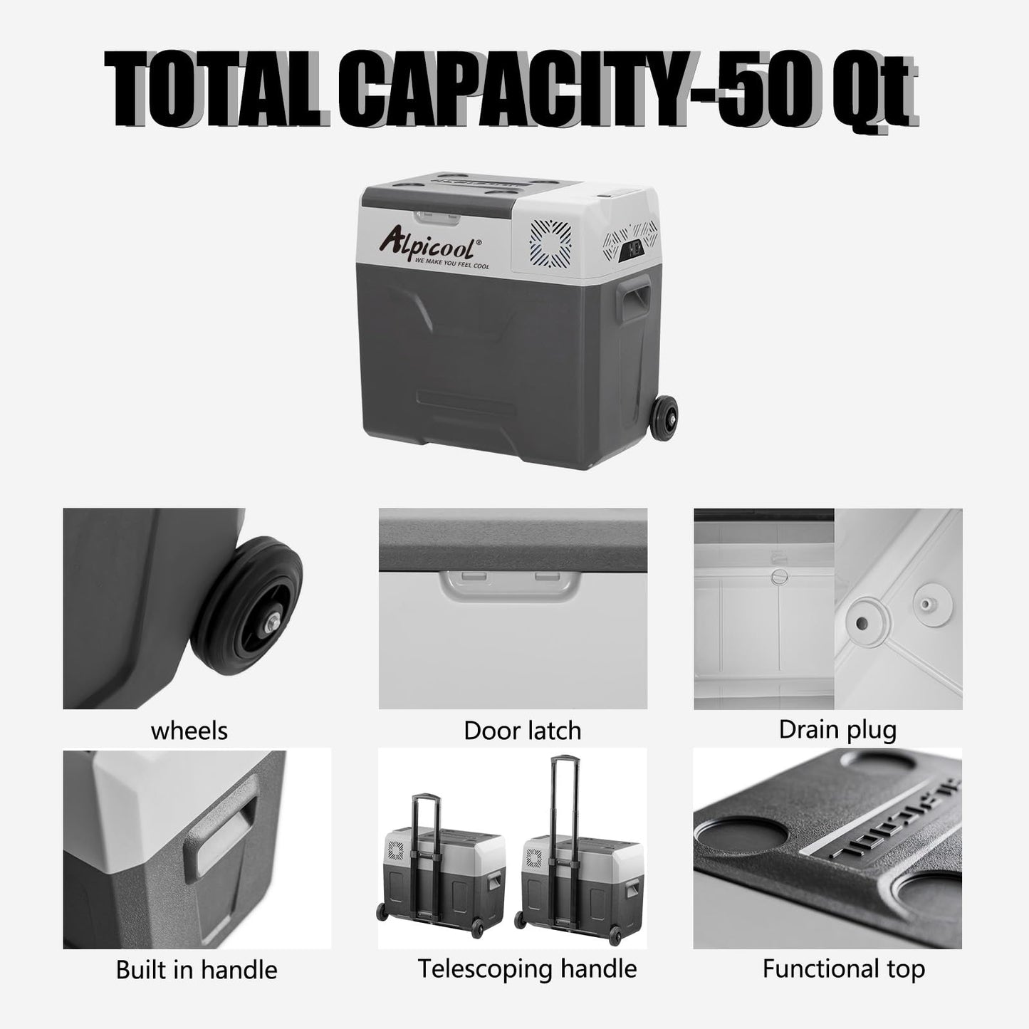 Alpicool ECX40 Portable Refrigerator 42 Quart(39.3 Liter) with Trolley Mini Fridge Freezer for Driving, Travel, Fishing, Outdoor -12/24V DC