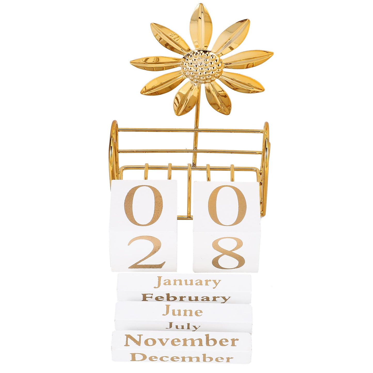 SUPVOX Wooden Perpetual Calendar Blocks for Desk, Office, Home Decor, Adjustable Wood Month Date Display Blocks, Sunflower Design, 4.72 X 3.54 X 1.57 Inches