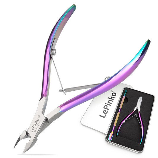 LePinko Professional Cuticle Trimmer with Cuticle Pusher, Super Labor-saving Dead Skin Nippers, Sharp Hangnail Remover for Fingernail Toenail, Pedicure Manicure Nail Care Tool for Women Men, 7mm Jaw