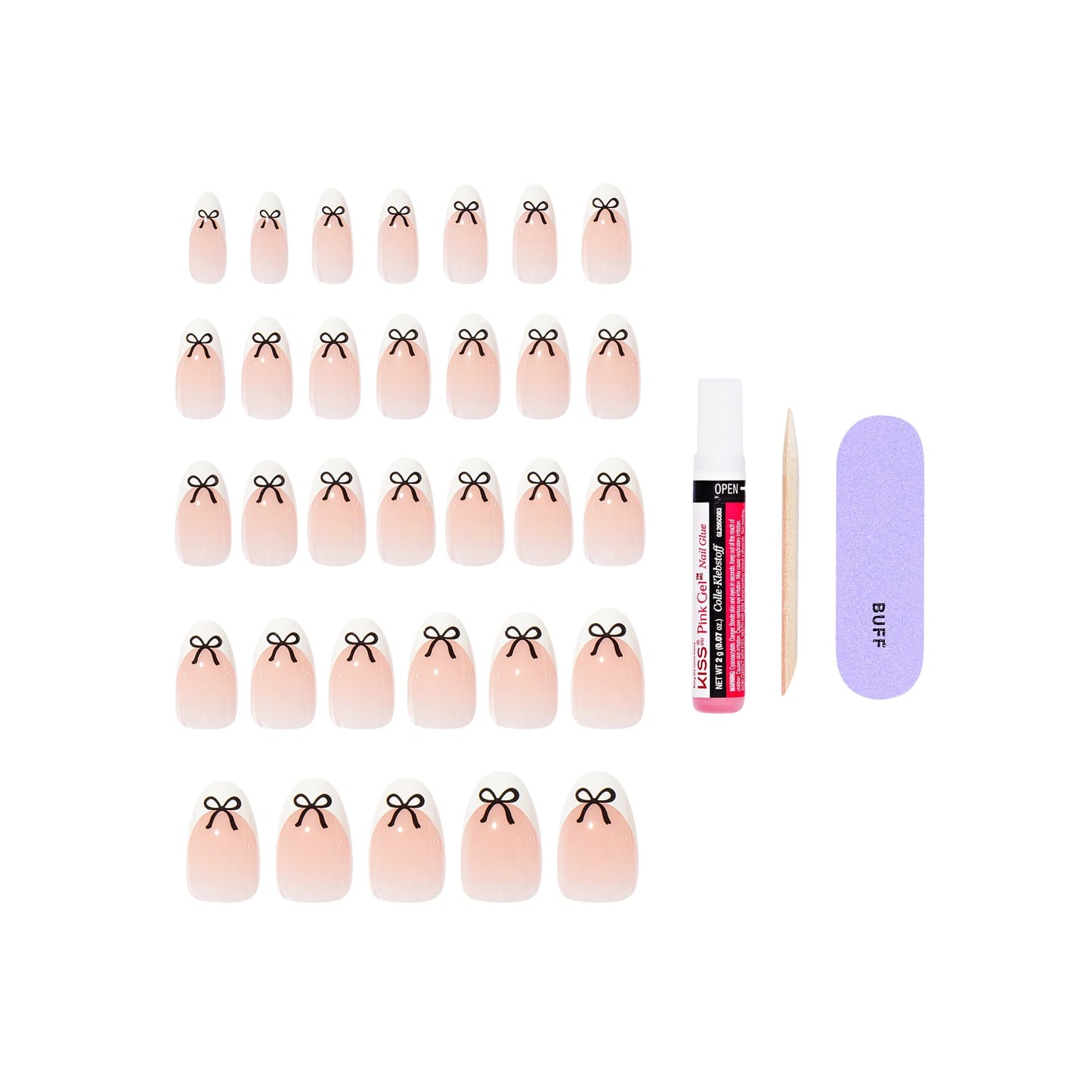 Kiss Core, Press On Nails, Nail glue included, 'Our Moment', Beige, Medium Size, Almond Shape, Includes 32 Nails, 2g Glue, 1 Manicure Stick, 1 Mini File