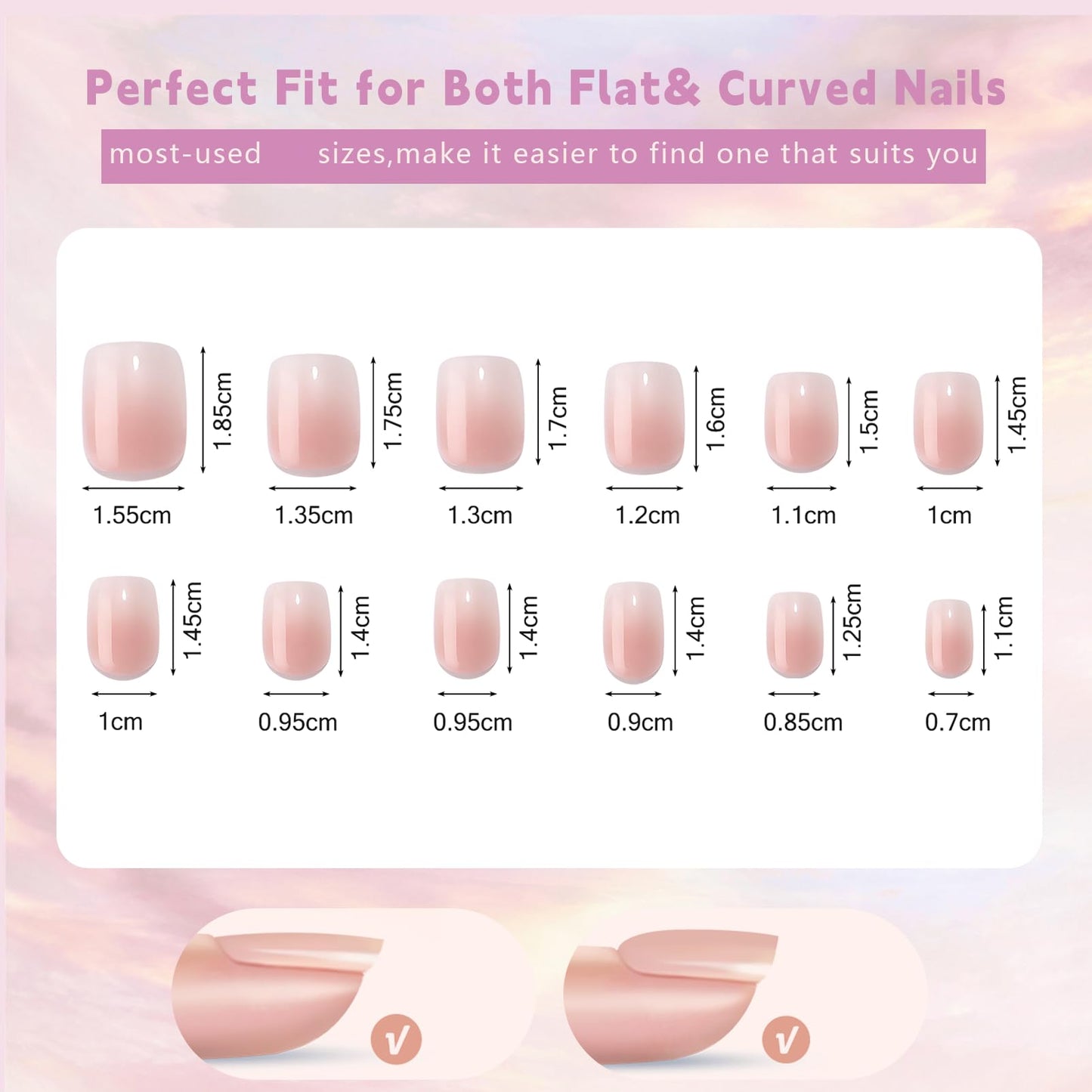 Ombre Press On Nails - 240Pcs Square Short Press on Nails, White Nail Tips Pink White Gradient Soft Gel False Nail Tips Salon Perfect Fake Nails Kit Extensions DIY (Extra Short Square)