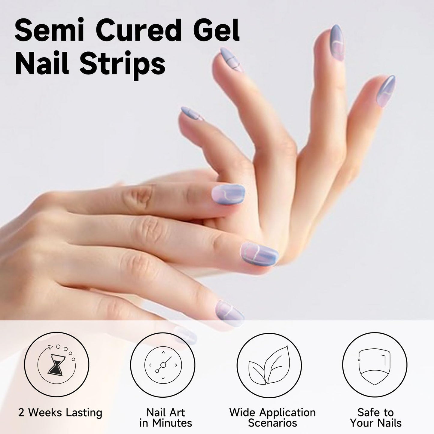 DUKASOU Semi Cured Gel Nail Strips Set, 56Pcs Nail Art Stickers/Wraps, Long Lasting UV Nail Polish Strips for Adults(Blue+pink)