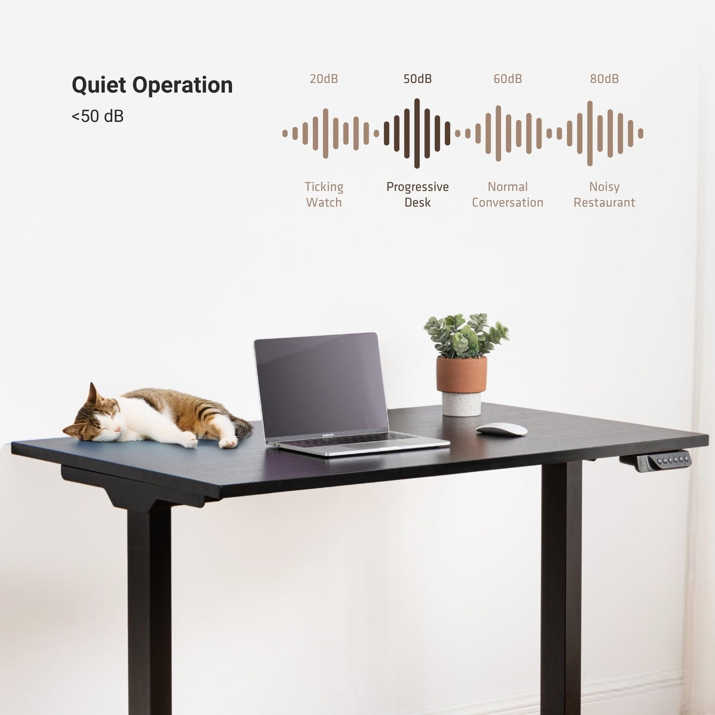 Progressive Desk Stand Up Electric Standing Desk, Compact Home Office Table, White Frame and Dark Cherry MDF Tabletop Prime Ryzer 42" x 24"