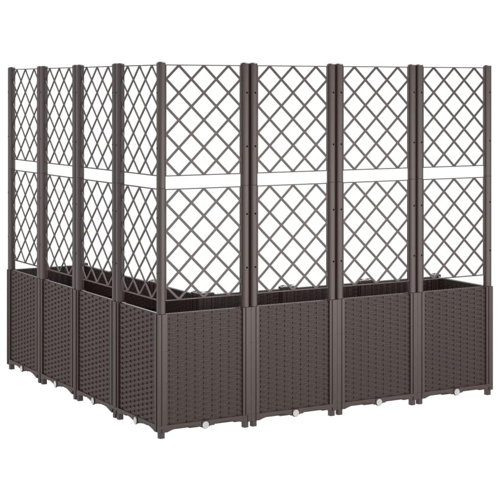 Yamxder Modular Garden Planter with Trellis 63 x 63 x 55 in Brown UV-Stable Polypropylene Raised Bed for Climbing Plants Modern Outdoor Box for Patio Balcony Terrace